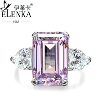 luxury artificial square 128mm gemstone high carbon diamond ring for women s925 pure silver wedding jewelry set ring girl gifts