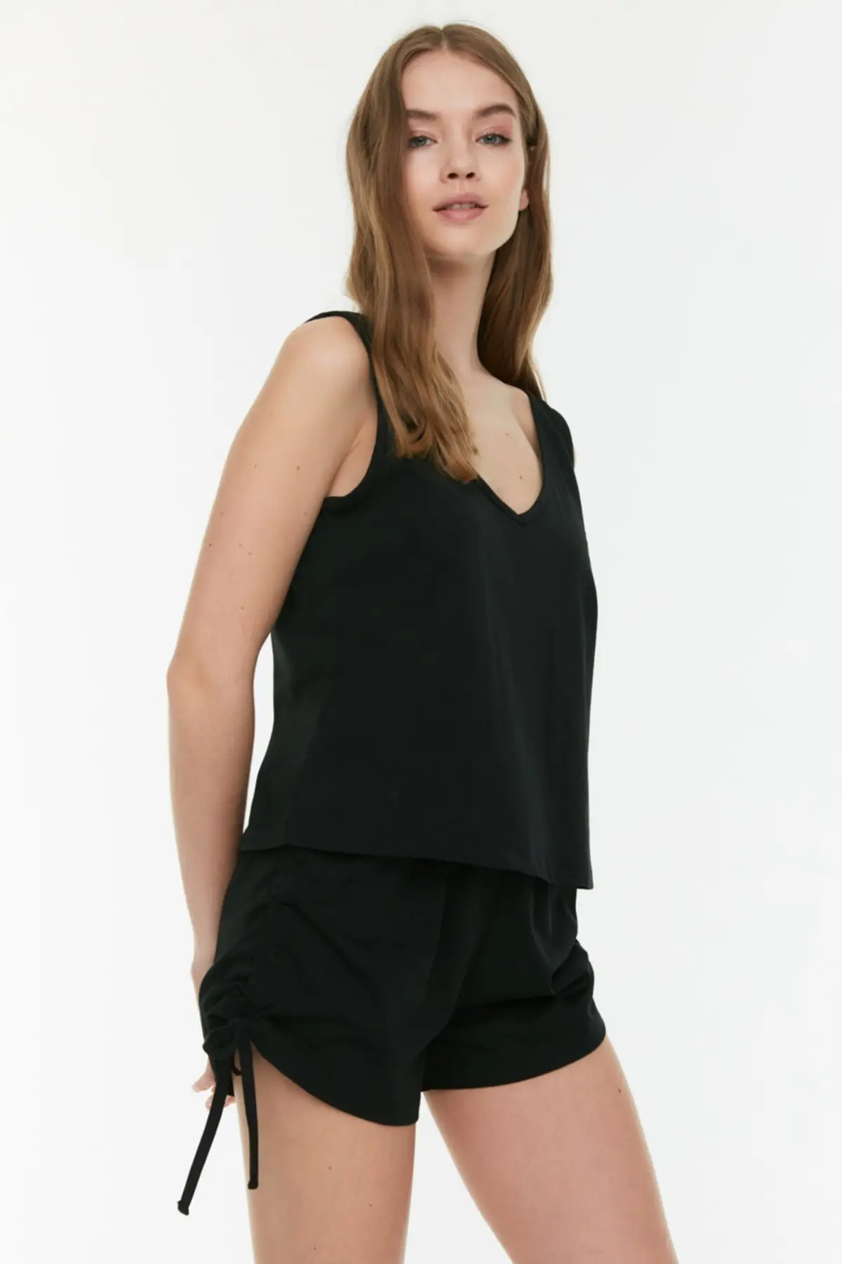 

Women's Pajamas Black Ruffle Detailed Knitted Sleep Lounge Pajamas nightgown nightgown Suit Casual Home Clothing