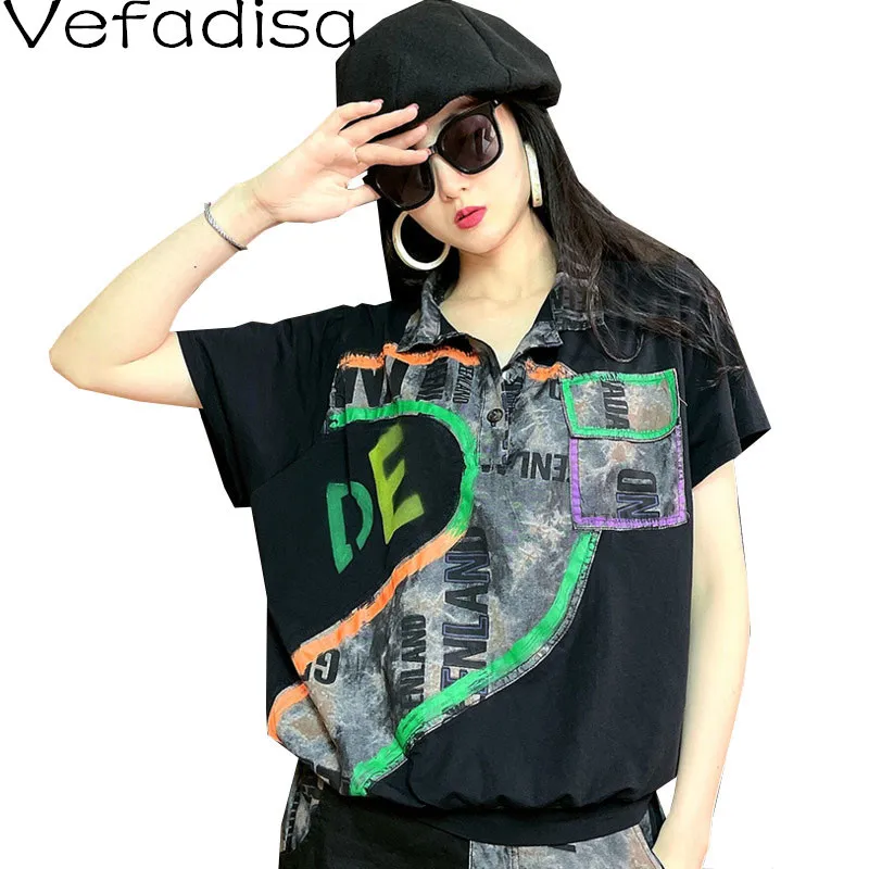 Футболка Vefadisa LHX706 женская с коротким рукавом тонкая Свободная рубашка из денима