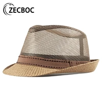 2022 new summer straw hat women men england retro mesh sun protection hat adult bowler hats cap classic panama beach hat ladies