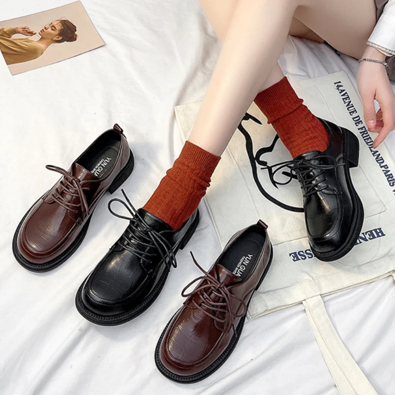 

обувь женская туфли для девочки кроссовки для девочек туфли обувь женская Новые кожаные туфли на шнуровке в британском стиле на низком кабл...