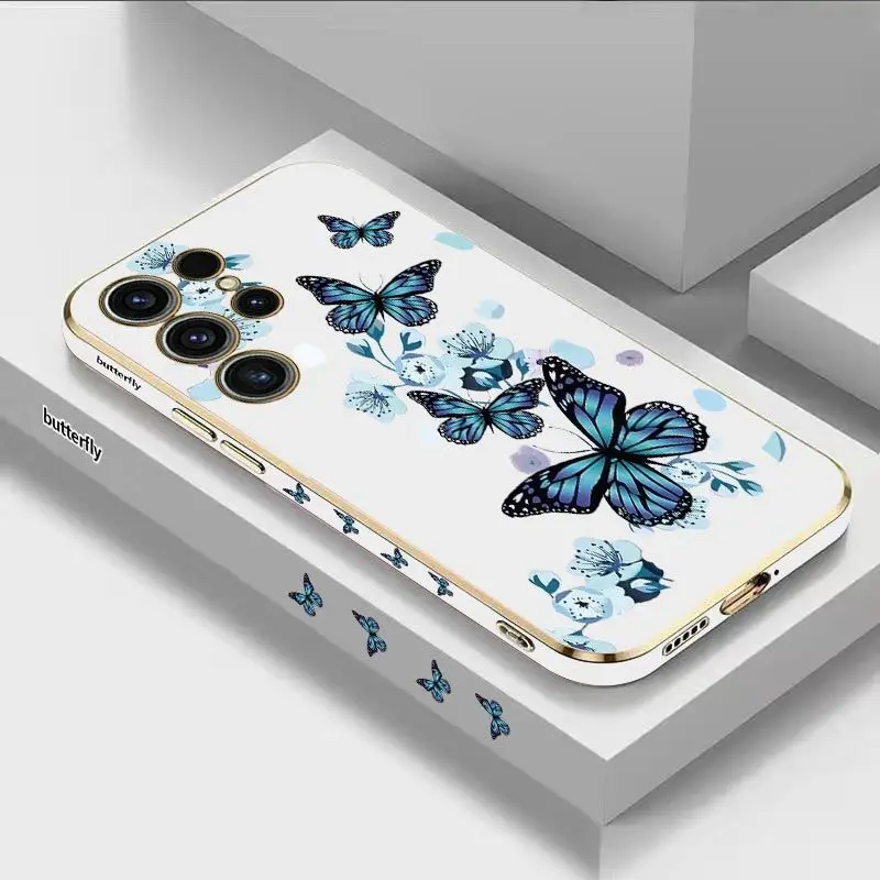 

Aurora Butterfly Luxury Plating Phone Case For Samsung Galaxy S23 S22 S21 S10 S9 S8 Plus Note 20 ultra 10 Plus Cover