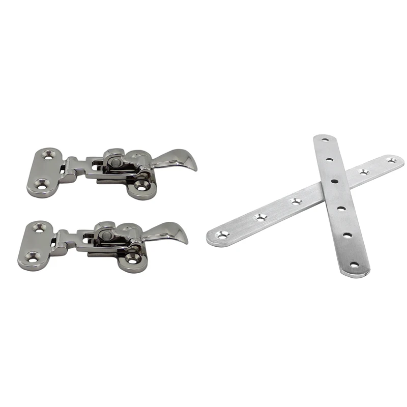 

2X 195Mm X 20Mm Straight Repair Joining Mending Flat Plate Brackets & 2Pc Marine Boat Deck Lock Hasp 316 Stainless Steel