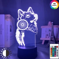 3d light dreamcatcher wolf night light for home room decorative lighting led remote control color changing touch sensor brown be