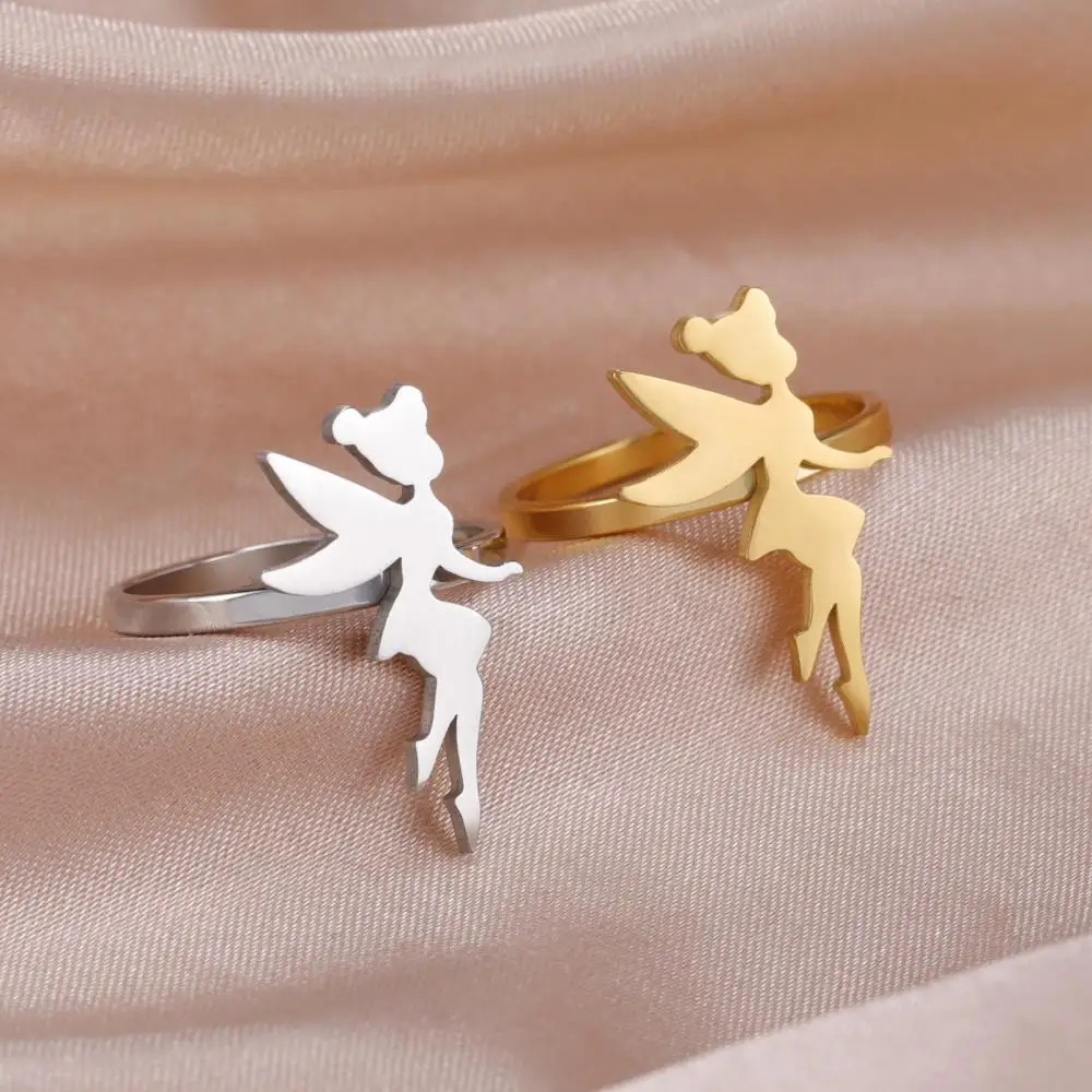 

New Cute Fairy Ring for Women Girls Gold Color Korean Fashion Stainless Steel Finger Rings Jewelry Couples Birthday Gifts