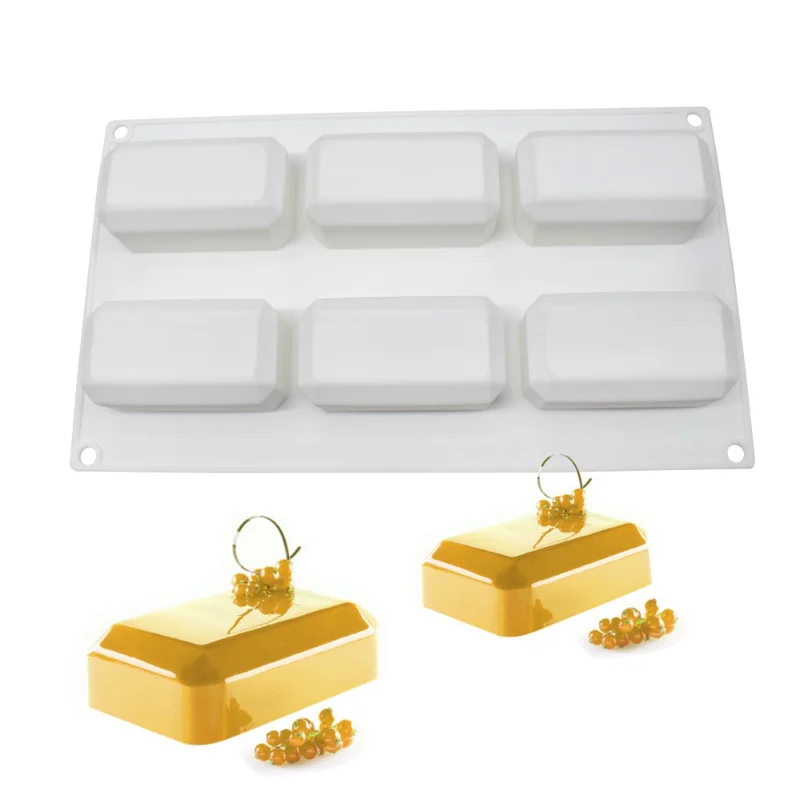 6 Cavities Rectangular Gold Brick Cake Mousse Baking Silicone Mold DIY French Dessert Pastry Jelly Soap Cake Tool Accessories