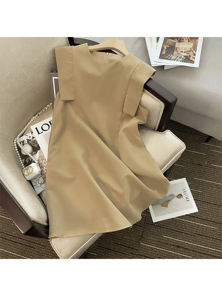 

Женское платье-трапеция без рукавов, повседневное винтажное офисное платье-мини с круглым вырезом, лето 2023