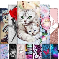 cute cat flowers phone case for coque xiaomi redmi go 3s 4a 4x 5a plus 6a note 4x 5 6 pro lady kids card slots wallet cover d08f