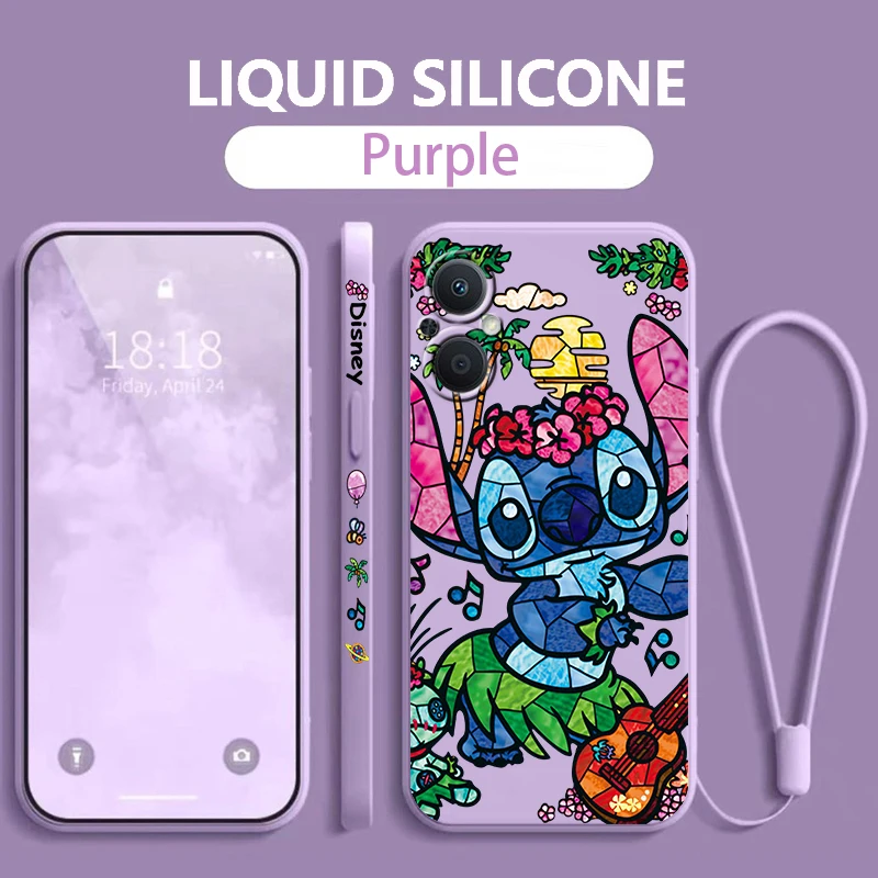 

Disney Stitch Winnie the pooh OPPO Phone Case For Find X5 X3 X2 Lite Pro Neo A5 A53 A94 4G 5G Liquid Left Rope Soft Cover