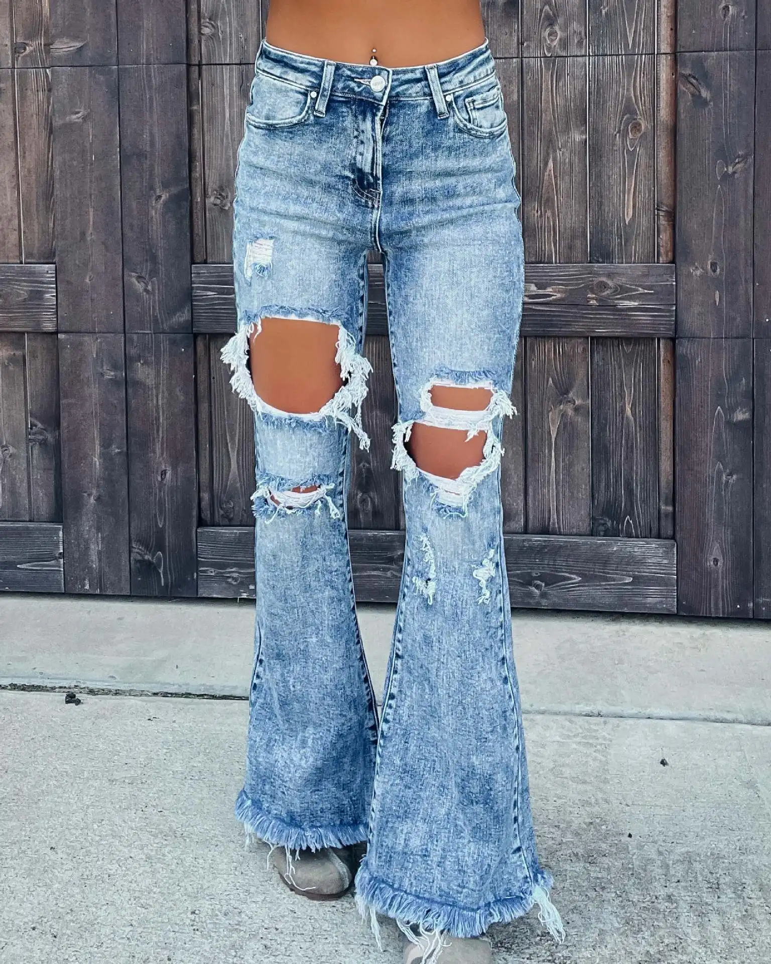 

2023 New Jeans Women's Broken Tassel Jeans
