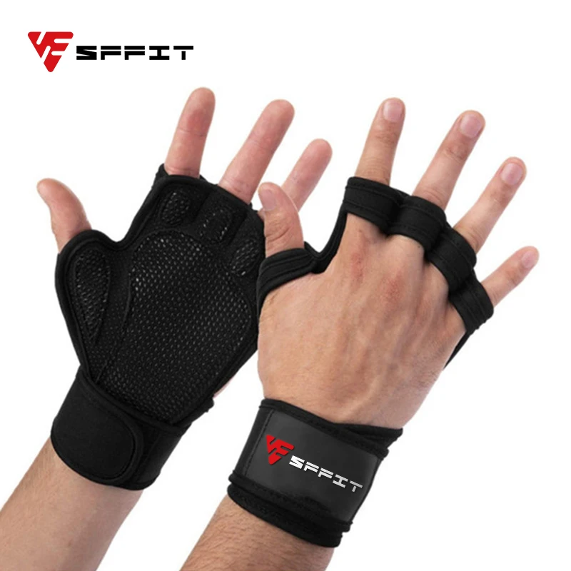 

1 Pair Gym Fitness Crossfit Gloves With Wrist Wrap Silicone Non-Slip Weightlifting Bodybuilding Dumbbell Workout Palm Protect