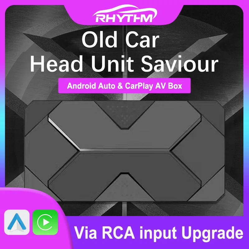 

Rhythm Android Auto CarPlay AV Box Via RCA port Upgrade Original Car Screen SWC Button Voice Control Plug and Play Universal kit