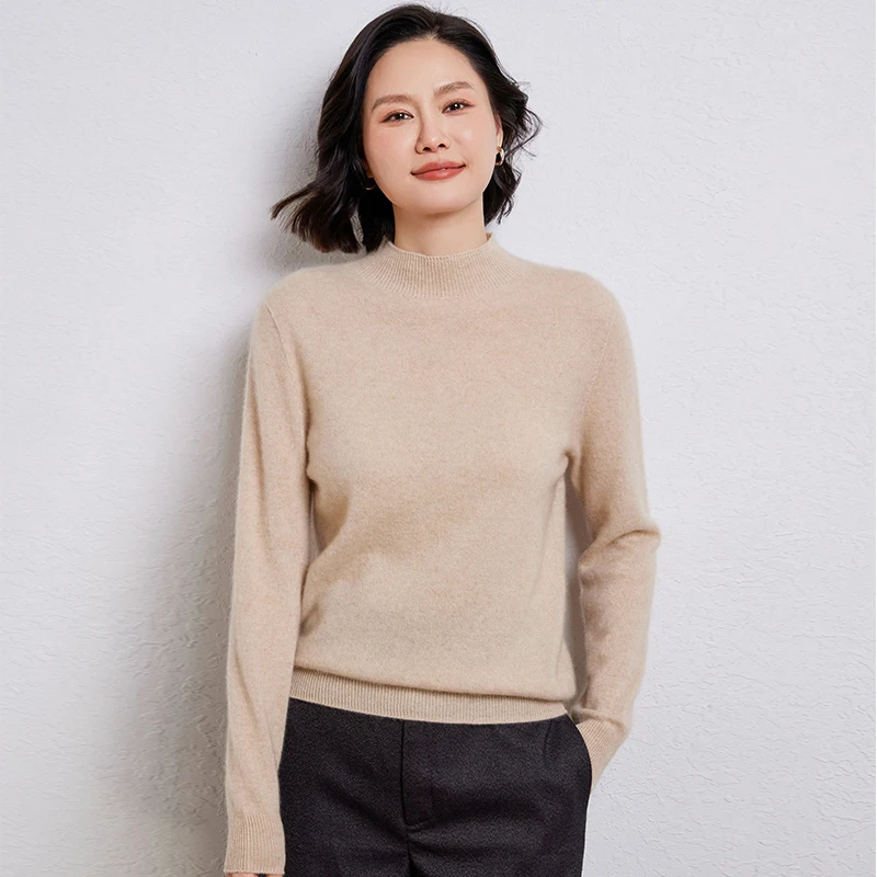 Женский свитер из 100% чистой шерсти полуводолазка вязаный пуловер повседневные