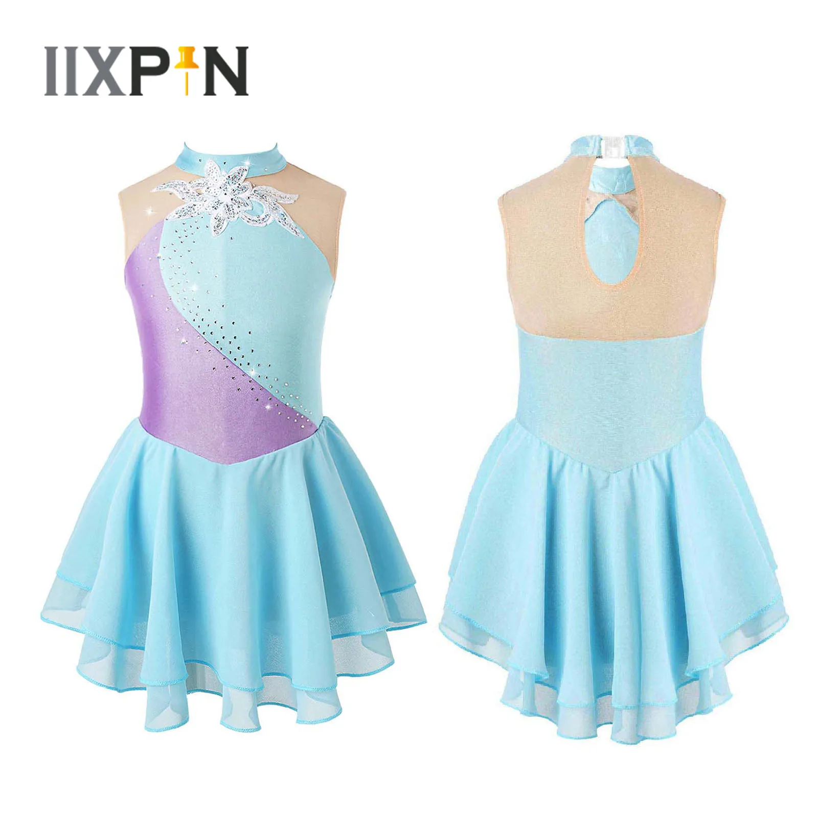 

Kids Girls Ballet Dance Dress Shiny Sequins Sleeveless Figure Ice Skating Gymnastics Leotard Dancewear Stage Performance Costume