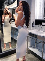 cjfhje solid square neck sleeveless backless bandage sexy maxi dress bodycon 2022 summer streetwear party outfits y2k
