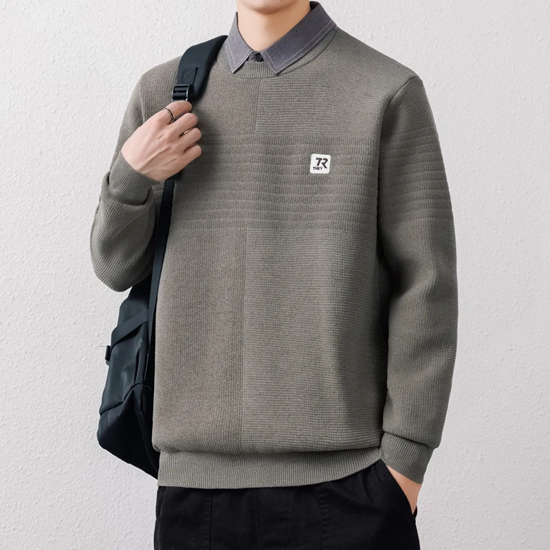 Утолщенный свитер с лацканами мужской приталенный крой теплая внутренняя одежда