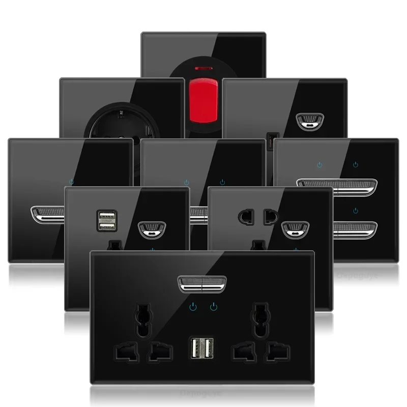 Настенный выключатель из черного закаленного стекла настенная панель