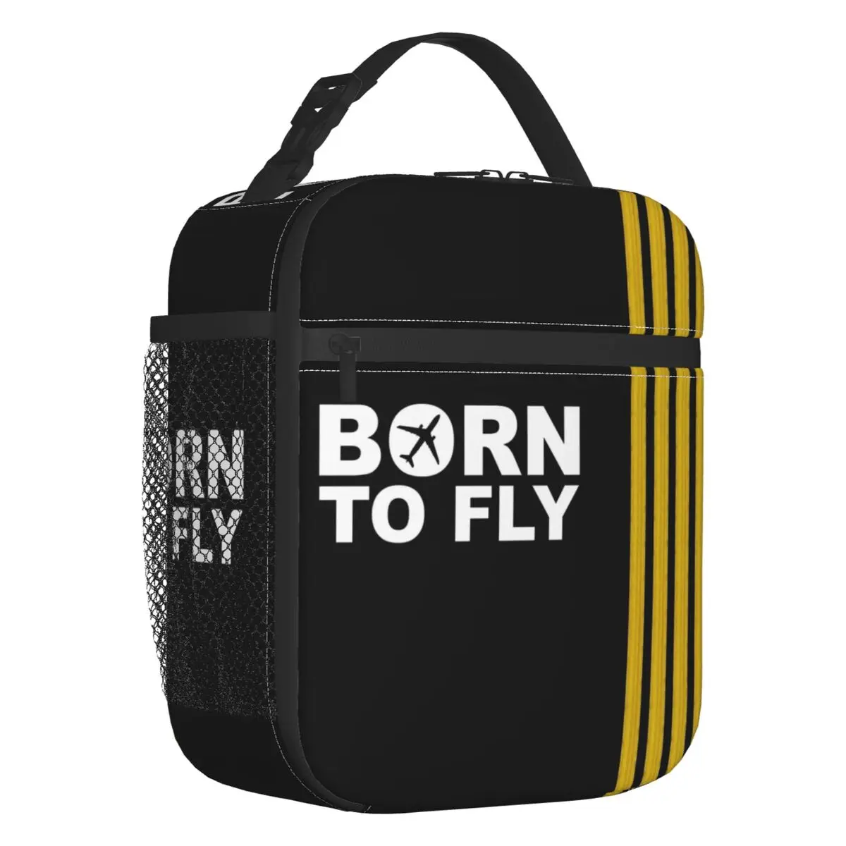 Born To Fly Captain Stripes Flight Pilot Lunch Boxes Multifunction Aviation Airplane Cooler Thermal Food Insulated Lunch Bag