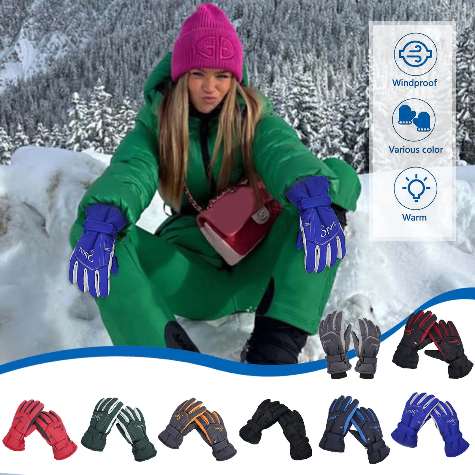 

Gloves Mittens Convertible Ski Gloves Cotton Men's And Women's Winter Cold Proof Thickened Warm Screen Non Slip Waterproof