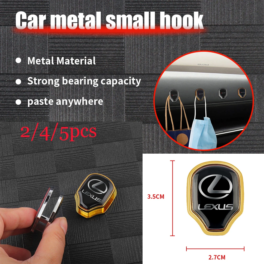 

2/4/5PCS Metal Car Hooks Stickers Purses Bags Holder Organizer Decor Accessories For LEXUS CT200h F sport ES LS IS GS LC RC GC