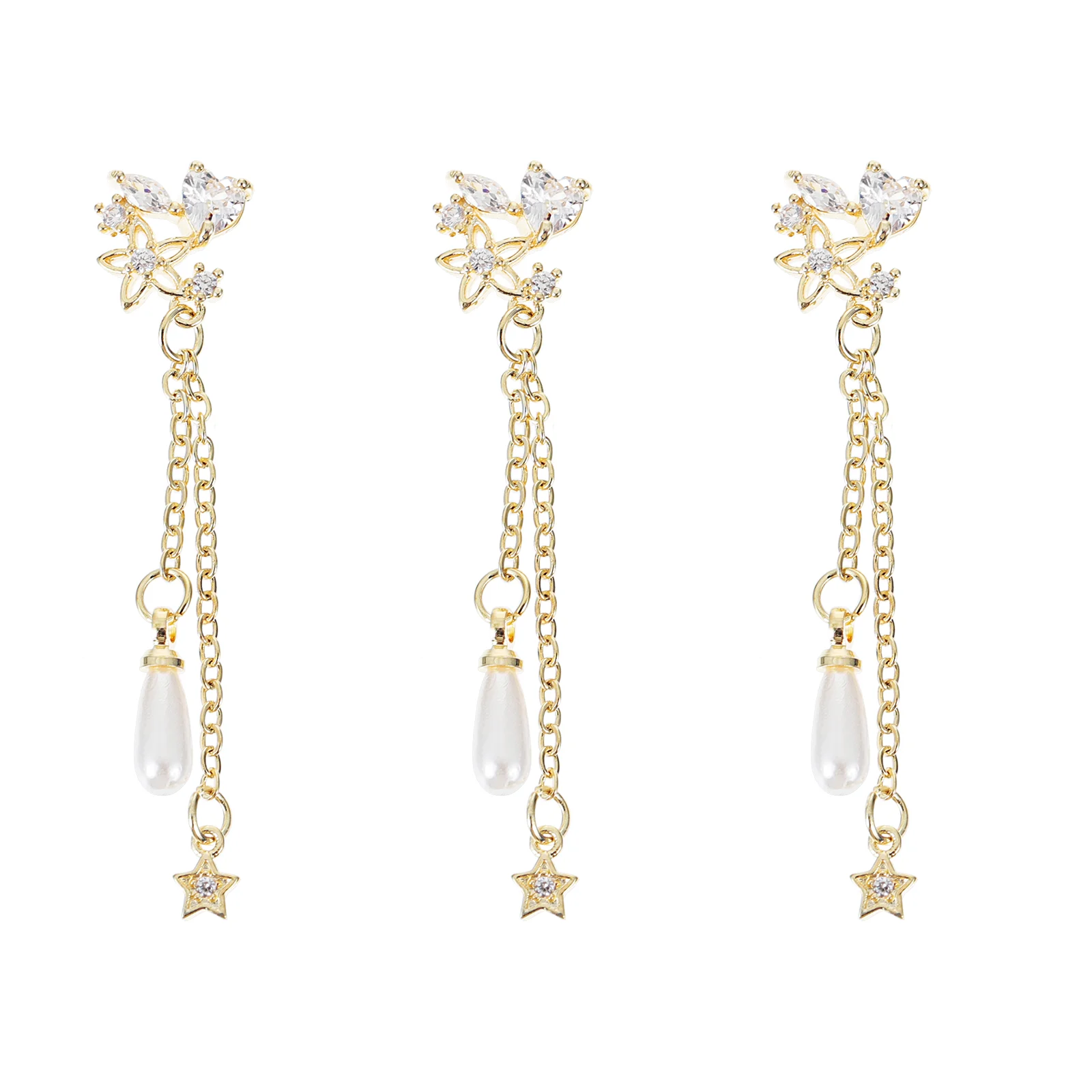

3pcs Nail Delicate Zircon Durable Bow Pendant Chain Sticker Art Decal for Salon Home DIY