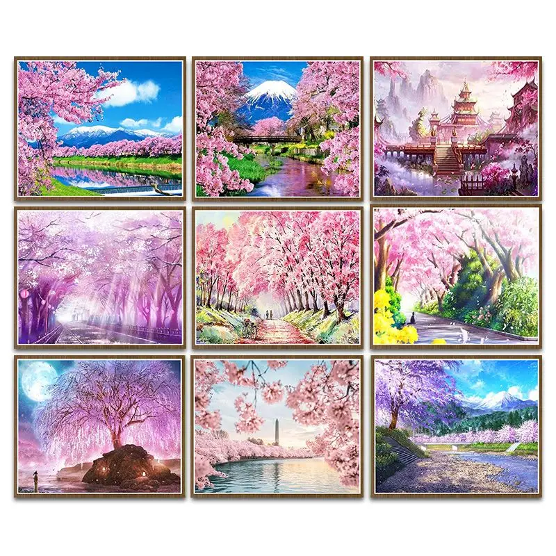 

CHENISTORY 5d Diamond Painting Rhinestones Cherry Blossom Scenery Diamond Mosaic Embroidery Needlework Handicraft Home Decor