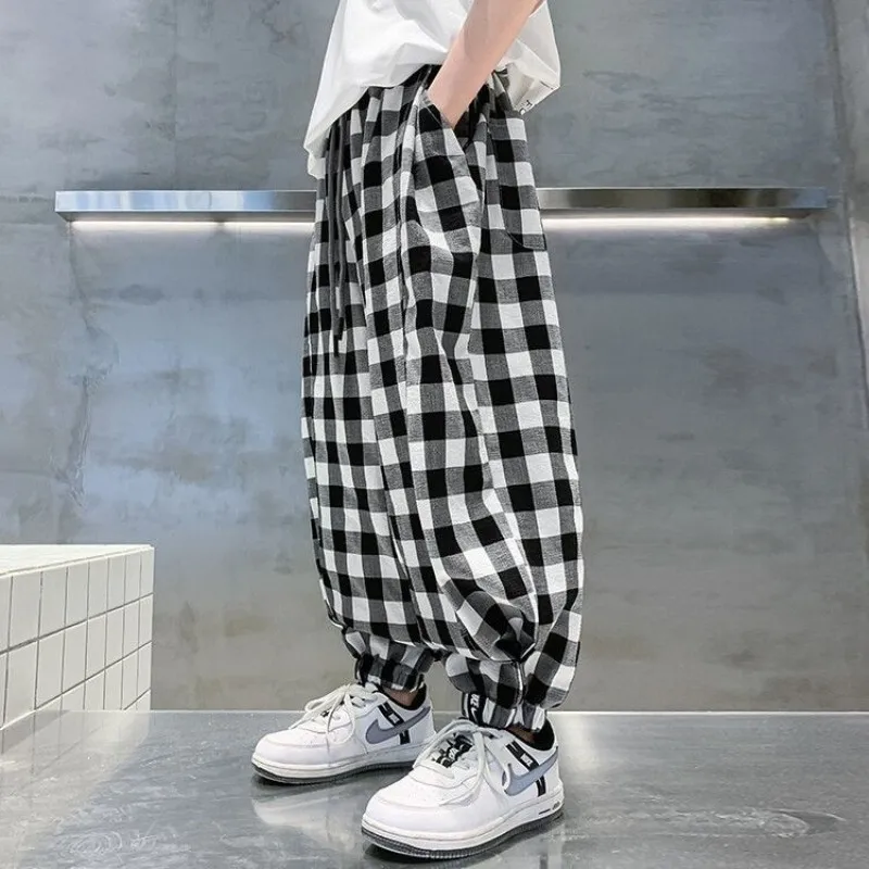 

Летние брюки для мальчиков, в клетку, с принтом