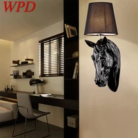 wpd american style wall light retro creative vintage sconces lamp led resin horse head decor for home living room corridor