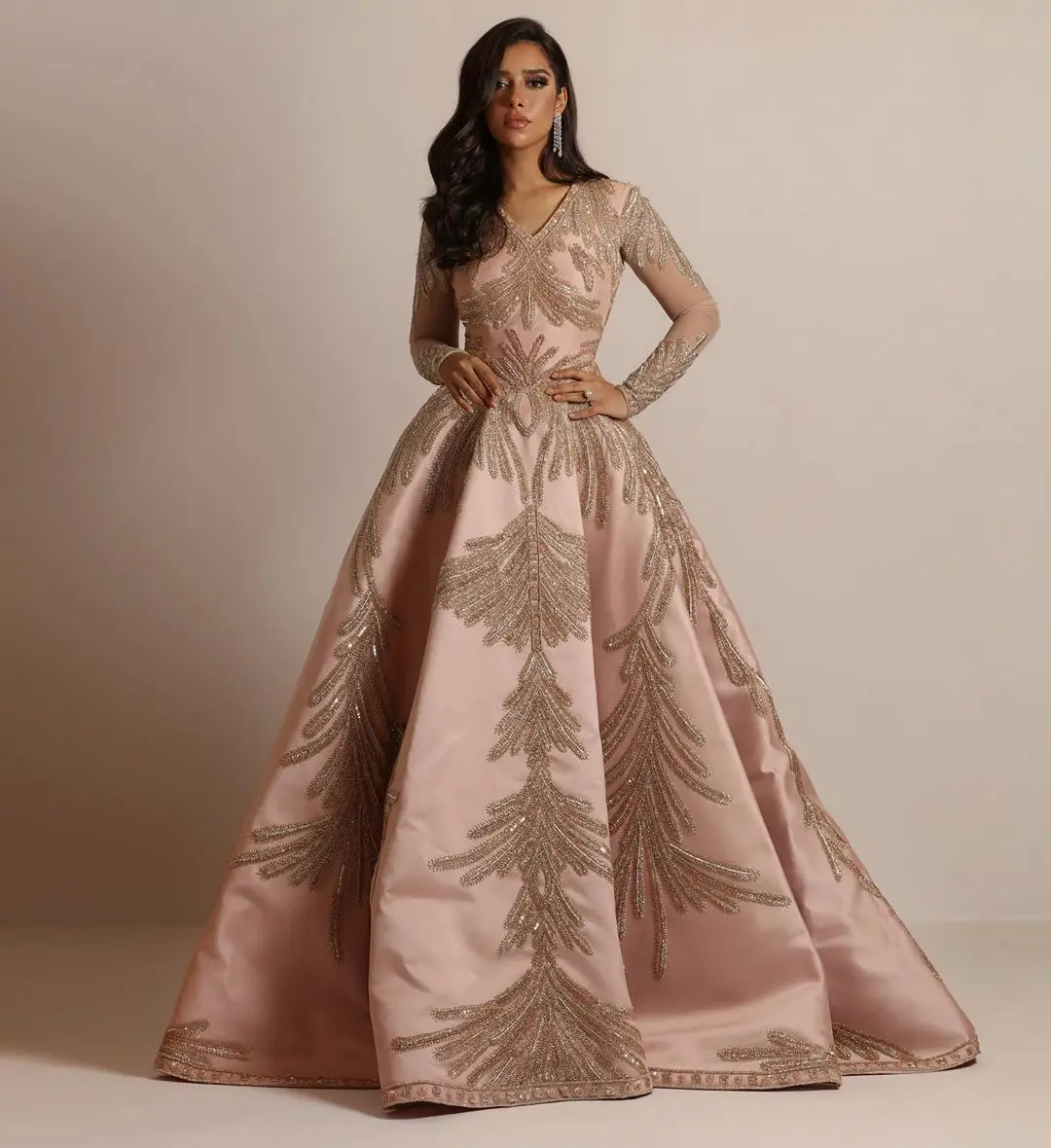 

Women Hot Selling Long Sleeve Elegant Fashion High Quality Embroidery Gilding Evening Dress Lady Sexy Party Dress Prom Dress