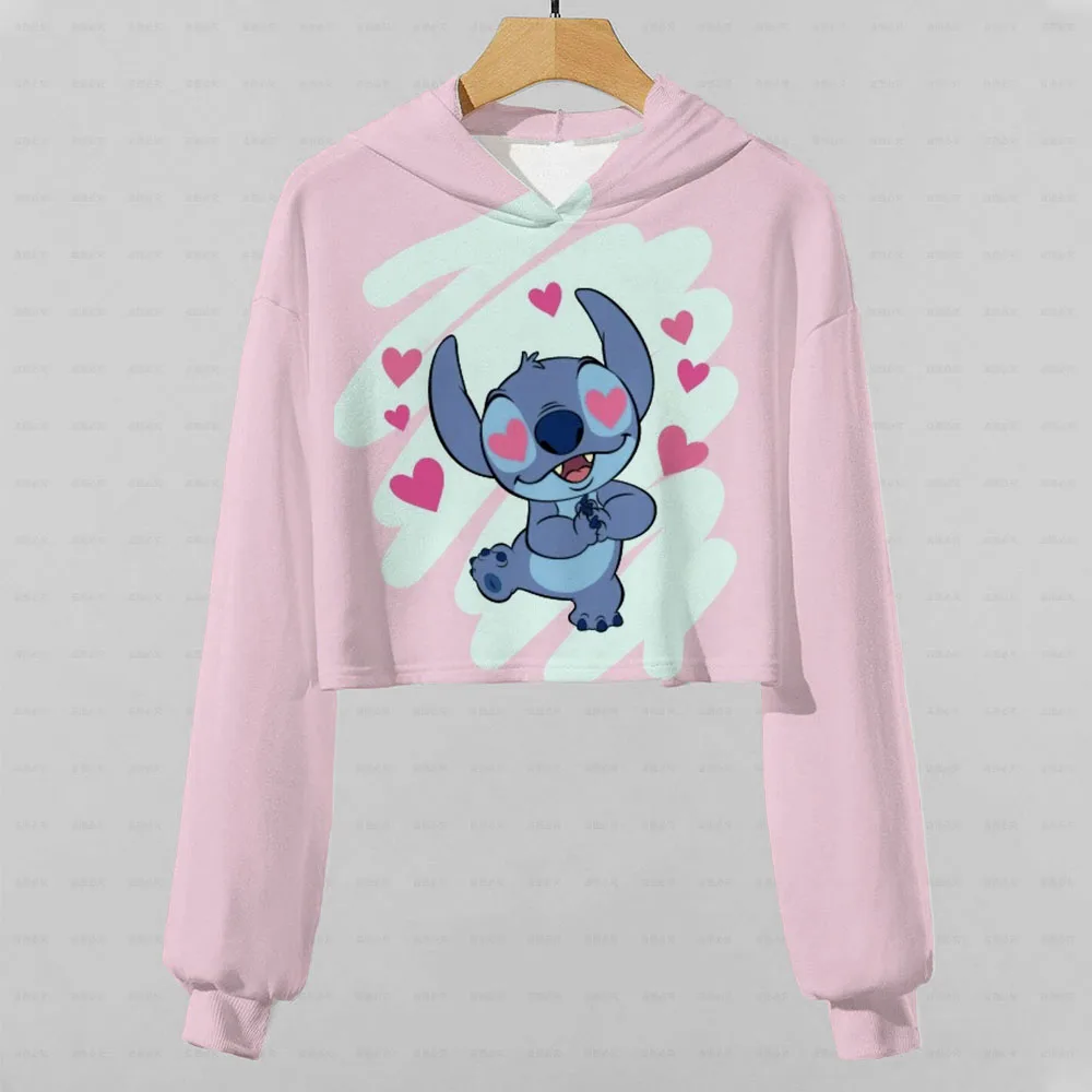 

Disney Stitch Girls And Full Print 3d Stitching Hoodie Sweatshirt Fashion Girls 2022 Spring And Autumn Street Super Short Top