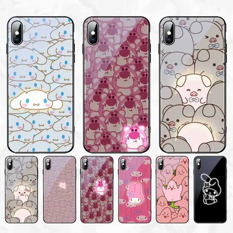 

Glowing Cinnamonroll Pig Phone Case For Iphone 11 12 13 14 Pro Max 7 8 Plus X Xr Xs Max Mini Tempered Glass Cove