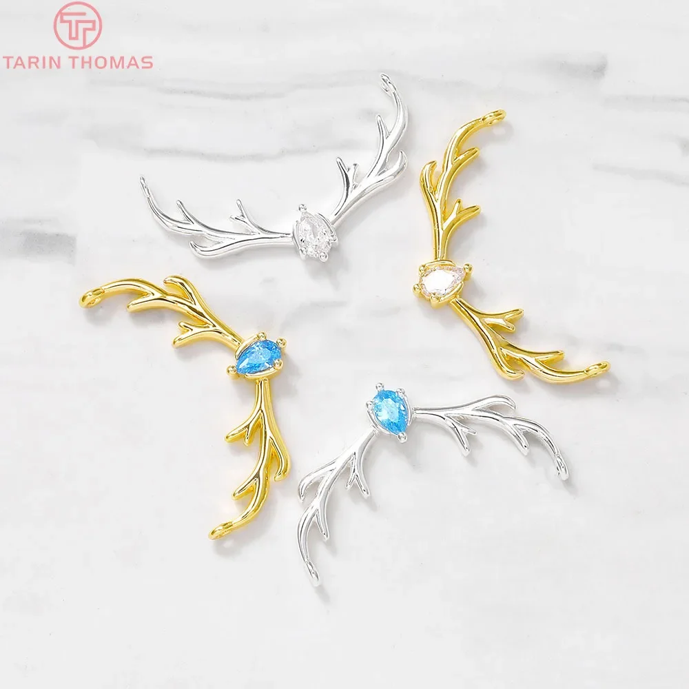 (1037)2 шт 29x16 мм отверстие 1 24 к позолоченная латунь с коннектором оленя из циркония