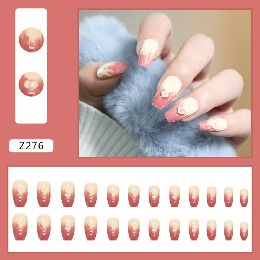 

Hot Sale 2021 24PCS Fashion Artificial Nails Removable 3D Heart Design Full Cover Fake Nails False Nails Finished Nails Piece