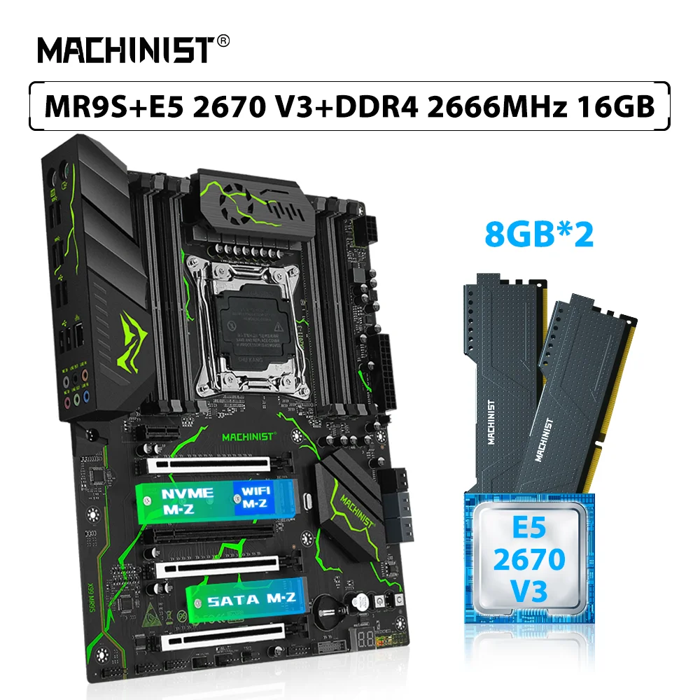 

MACHINIST X99 комплект материнской платы MR9S LGA 2011-3 комплект Xeon E5 2670 V3 ЦПУ процессор 16 ГБ = 2 шт. * 8 ГБ 2666 МГц DDR4 ОЗУ память NVME M.2
