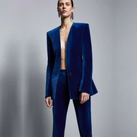 royal blue velvet jacket pants formal elegant suit suit female business fit female office uniform 2 piece customization