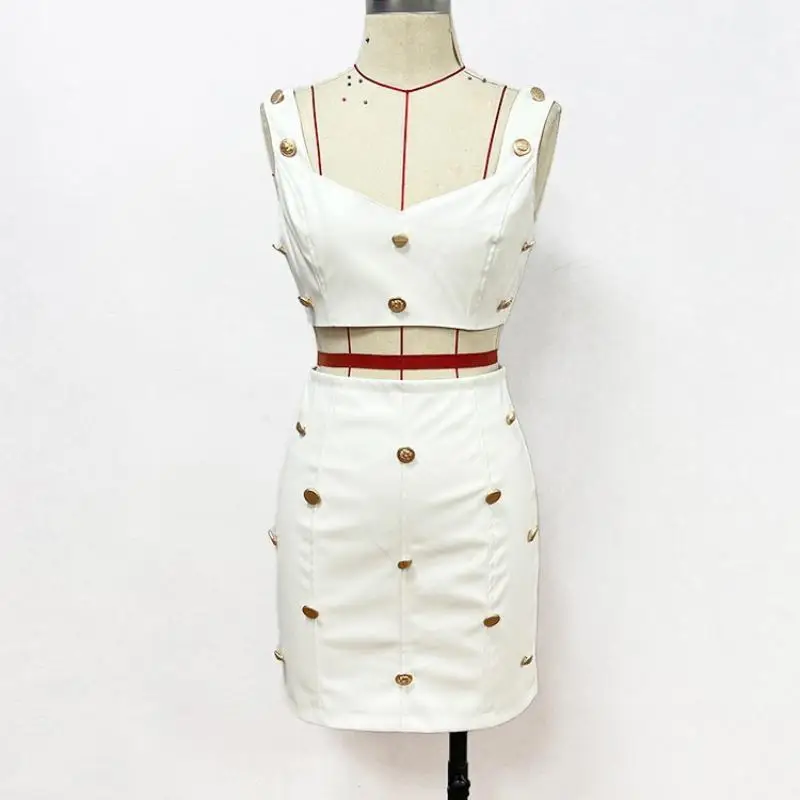 Женские облегающие костюмы из искусственной кожи белые топы на пуговицах и