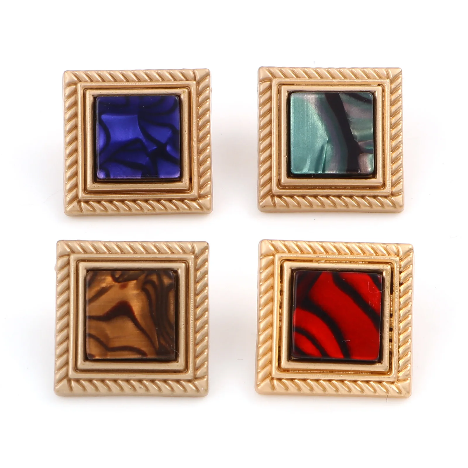 

5PCs Vintage Square Metal Sewing Shank Buttons Multicolor With Resin Cabochons DIY Coat Jeans Clothing Buttons Accessories 18mm