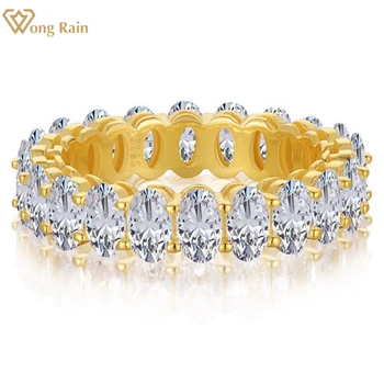 Wong Rain 100% 925 Sterling Silver Oval สร้าง Moissanite อัญมณี18K สีเหลืองทองแหวนผู้หญิงเครื่องประดับ Fine Band ขายส่ง