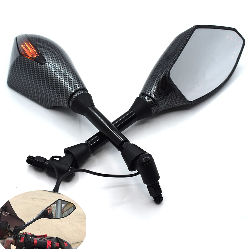 Universal 10mm Motorcycle Rearview Mirrors With LED Turn Signal Integrated for Kawasaki ZZR600 ZX6R ZX636R ZX6RR ZX9R ZX10 Z1000