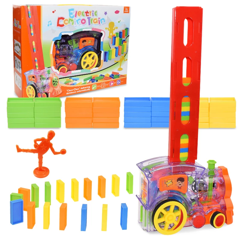 Kids Domino Train Car Toys Set Sound Light Automatic Laying Domino Brick Colorful Dominoes Blocks Game Educational DIY Toy Gift