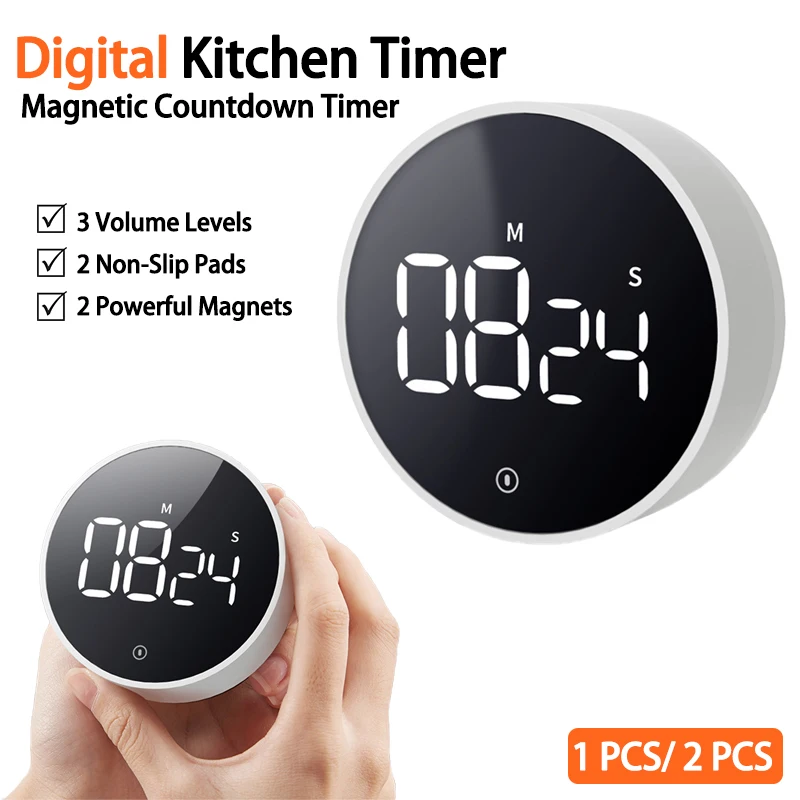 

Цифровой кухонный таймер, магнитный, с 2 нескользящими подставками, регулировка звука и яркости, большой ЖК-дисплей