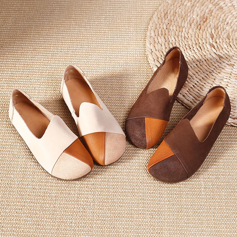 

YourSeason 2022 Spring Autumn Shoes Ladies Retro Flats Genuine Leather Round Toe Shallow Handmade Concise Vintage Women Flats