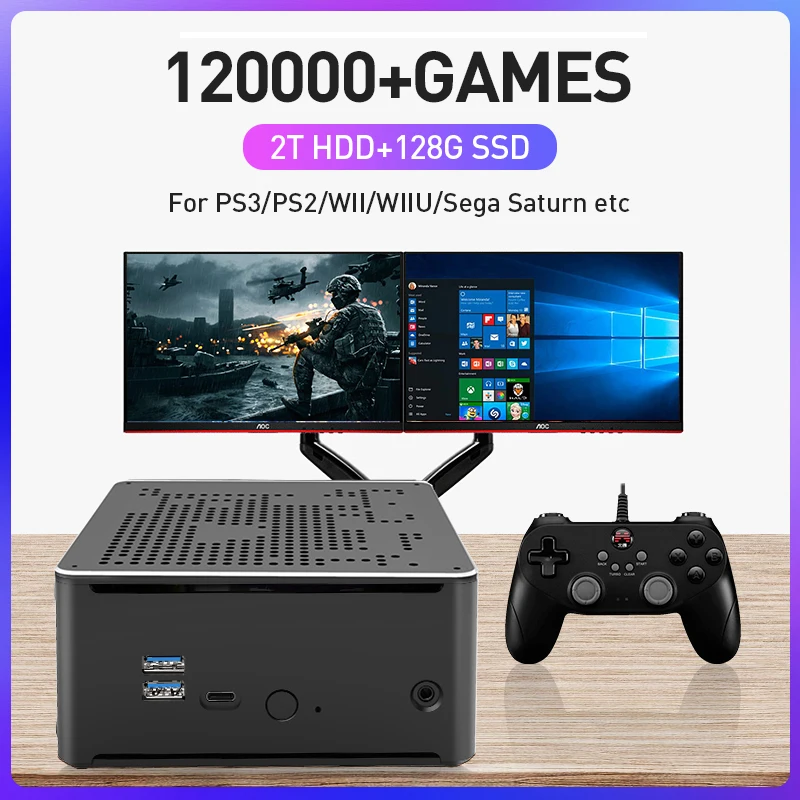 Игровая консоль KINHANK супер X Mini PC BOX Win 10 + Batocera с двойным экраном выход 2T HDD для