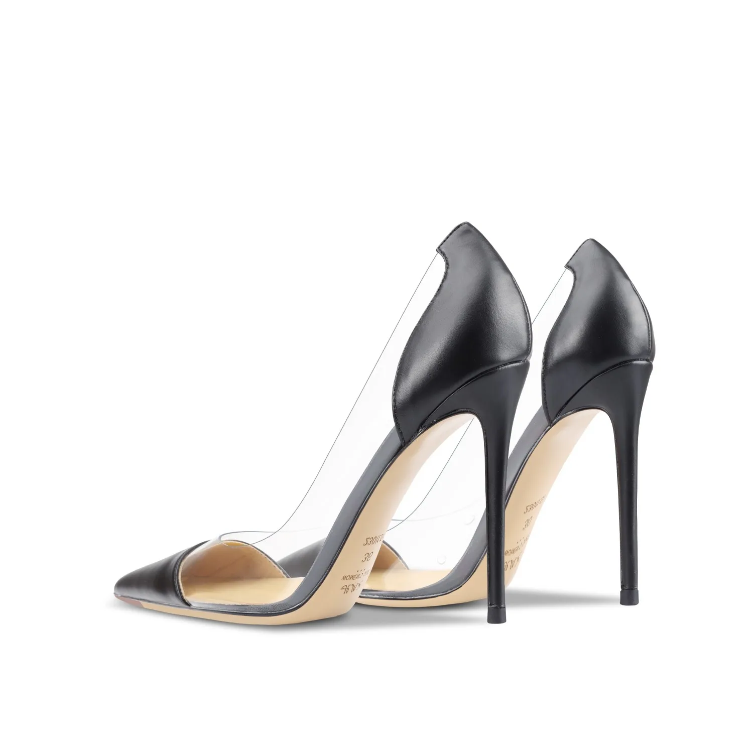 2023 Genuine Leather Black Luxury Transparent High Heels Summer New Fit Pumps Versatile Sexy Shallow Mouth Women's Single Shoes