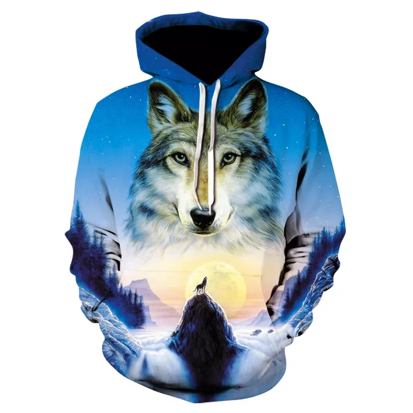 

brand menswear printed Wolf print hoodie fashion men's/women's 3D long-sleeved hip hop hoodie