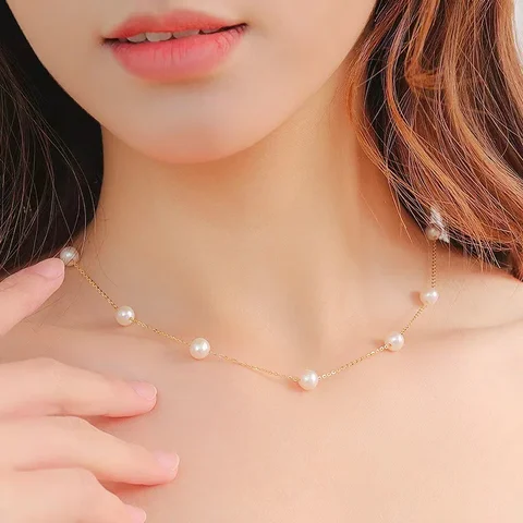 Ожерелье из настоящего золота 18 карат с натуральным пресноводным жемчугом AU750, универсальная шейная цепочка с полной звездой неба, женский бутик ювелирных изделий, подарок X705