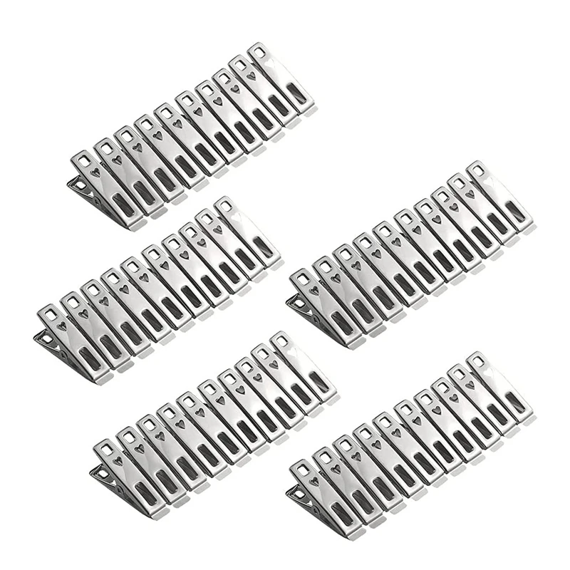 

50 PCS Clothes Pins Stainless Steel Metal Clothespins Binder Clips For Clothes Sock Food Sealing Photos