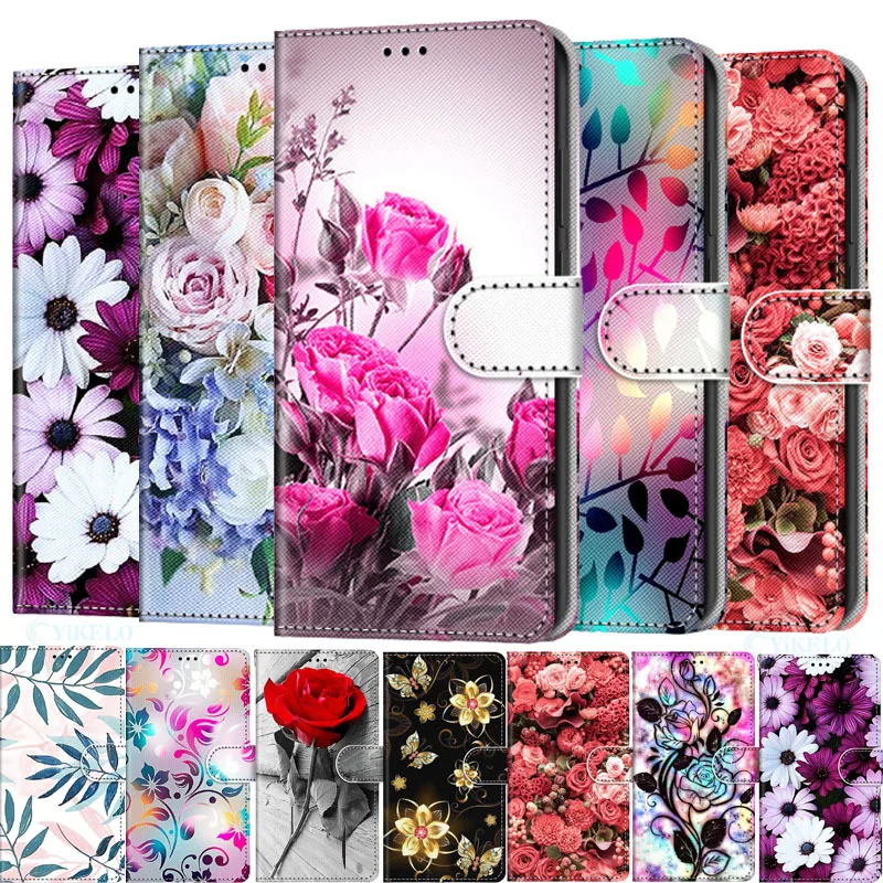 

Fashion Flower Phone Case For Xiaomi Redmi Note 4 4X 4A 5 5A 6 6A 7 7A 8 8A 8T Pro 3S GO Flip Leather Stand Book Cover Back Etui