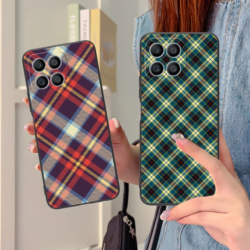 Lattice Grid Texture Mobile Cell Phone Case for Huawei Honor 90 80 70 60 50 30 20 10 9 8 7 Pro S SE Lite 5G Black Cover Shell