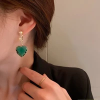 2022 new fashion luxury green color korean cz dangle earrings for women wedding gift engagement jewelry